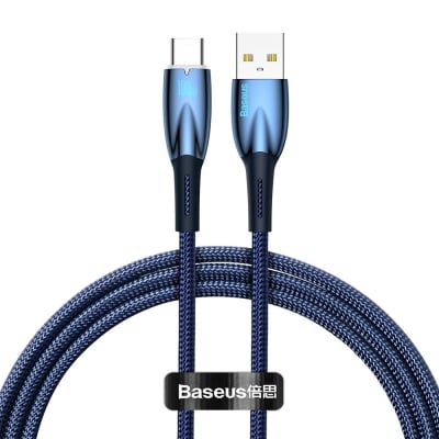 Кабел за данни Baseus Glimmer, Type-C, 100W, 1.0m, Син - 40481