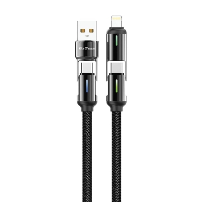 Кабел за данни DeTech DE-55UCI, 4в1 USB-Lightning/Type-C Type-C - Type-C Type-C - Lightning, 1.0m, Черен - 40536