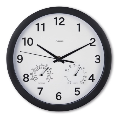 Стенен часовник "Malta", диаметър 25 см, тих, Термометър / Хигрометър