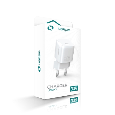 NORDIC 220V 30W, USB-C GaN, бял